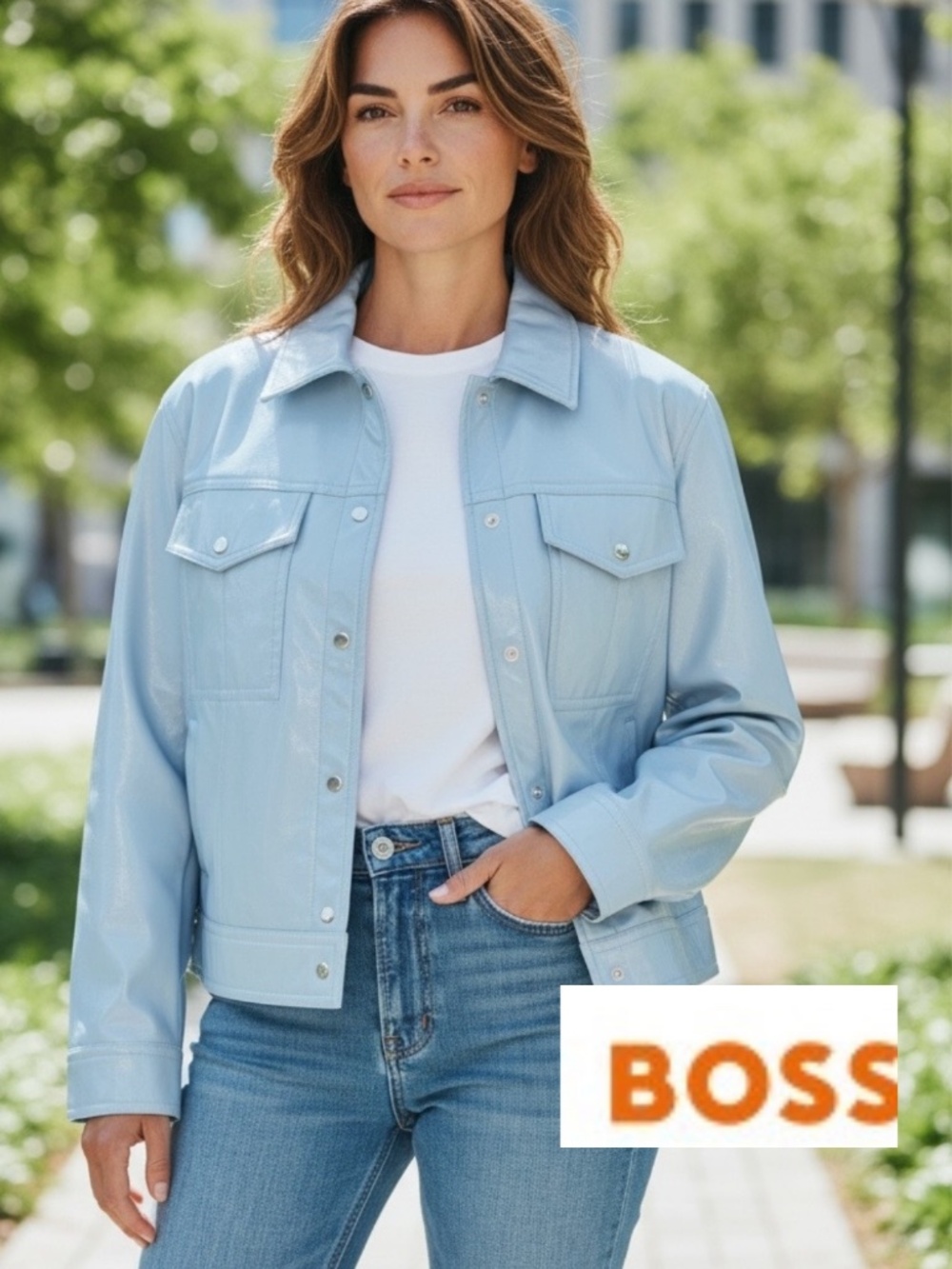 NEW BOSS patent faux leather jacket w press stud buttons, 12, GP1540